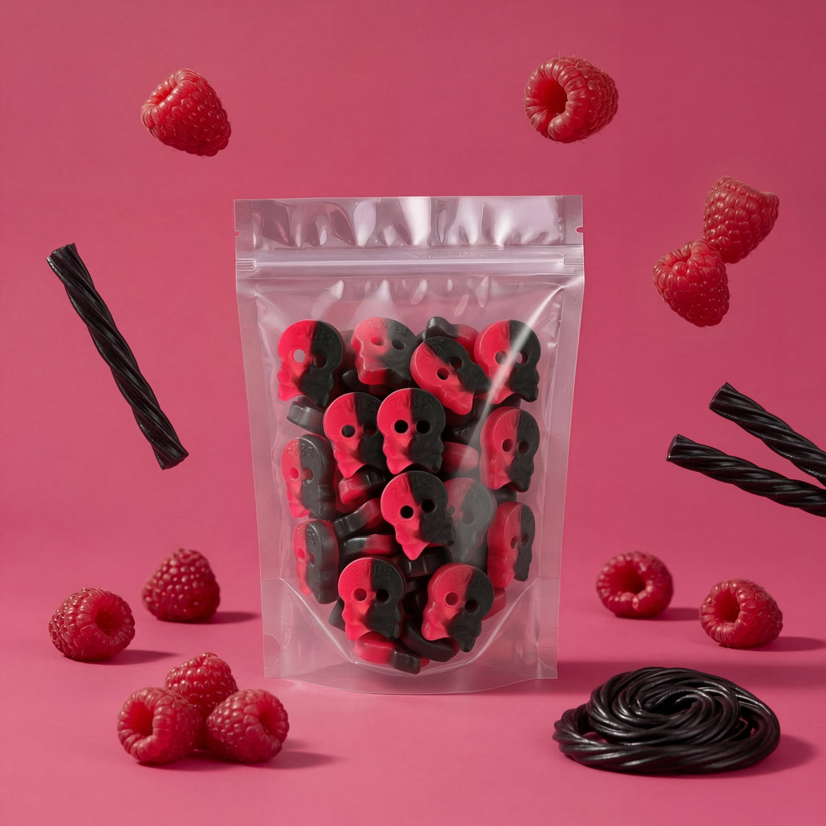 Bubs Raspberry Salty Licorice Skull